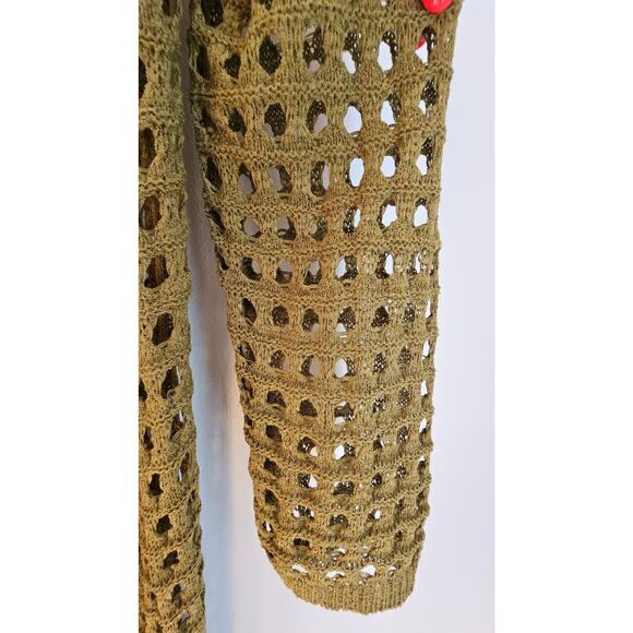 Anthropologie Open-Weave Long Cardigan Sweater, Olive Green, Retail $120 NWT NEW - Picture 6 of 11